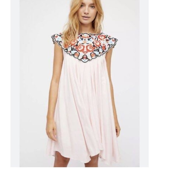 NWT Free People In The Flowers pink embroidered pink swing mini dress size XS